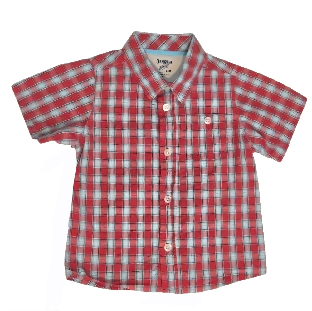 NEW Toddler Kids Classic Plaid Button Down Shirts - Blue and Red Bundle
